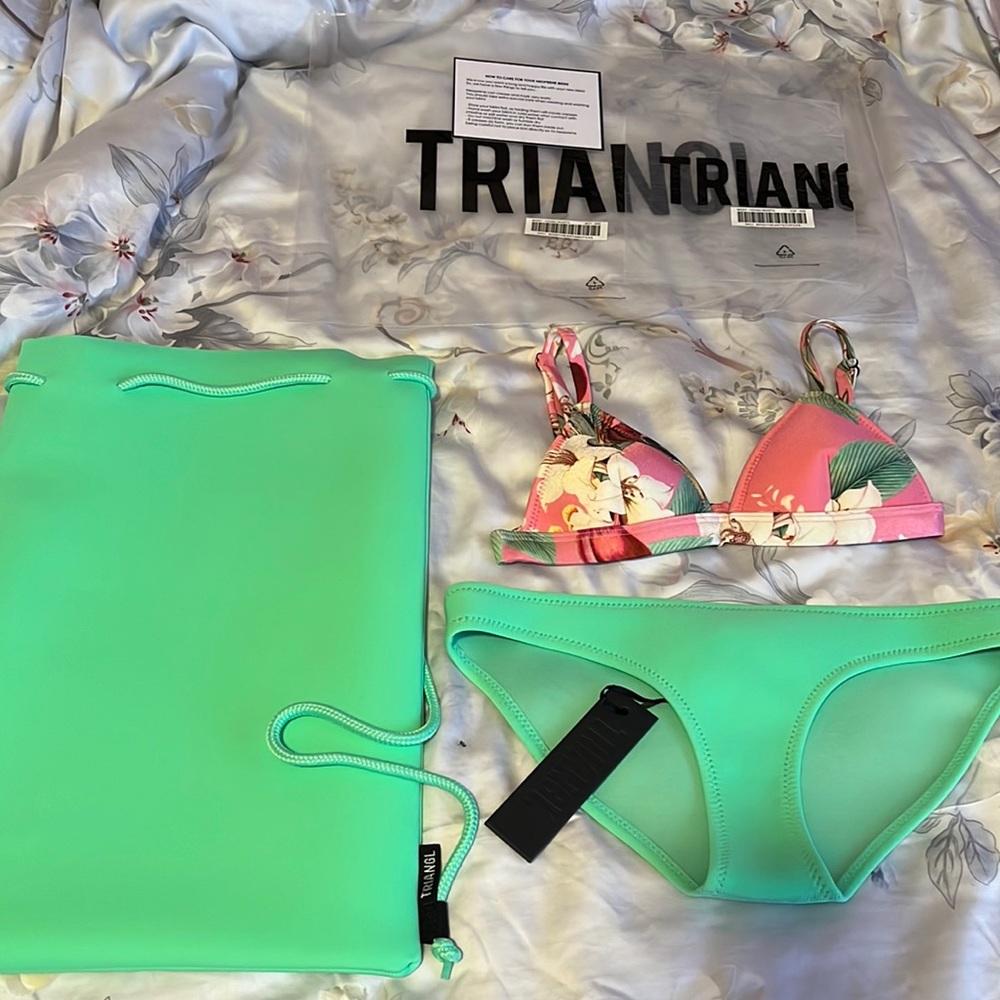 Triangl - Pink and Green Neoprene Bikini Set - XXS - NWT